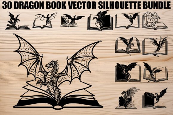 Download Dragon Book Silhouette Bundle - Book silhouette Collection
