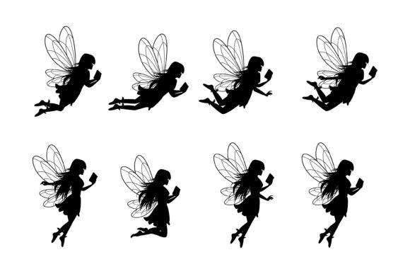 Download Cute Fairy Reading Book Silhouette Set - Set Collection