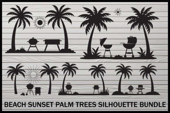 Download Beach BBQ Sunset Palm Tree Set - Set Collection