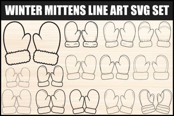 Download Winter Mittens Line Art Svg Set - Set Collection