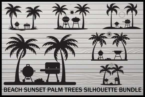 Download Beach BBQ Sunset Palm Tree Set - Set Collection