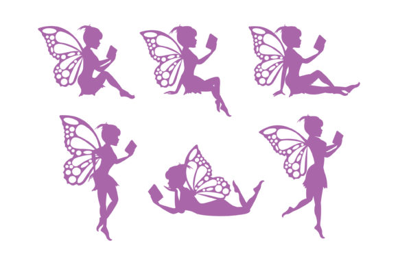 Download Cute Fairy Reading Book Silhouette - Book silhouette Collection