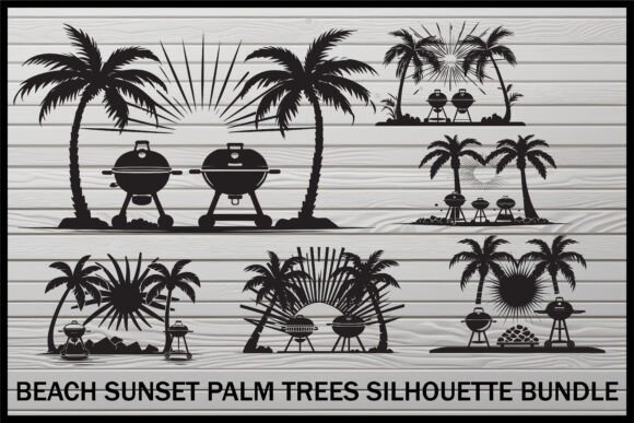 Download Beach BBQ Sunset Palm Tree Set - Set Collection