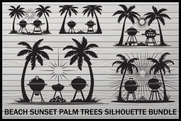 Download Beach BBQ Sunset Palm Tree Set - Set Collection