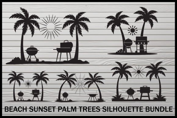 Download Beach BBQ Sunset Palm Tree Set - Set Collection