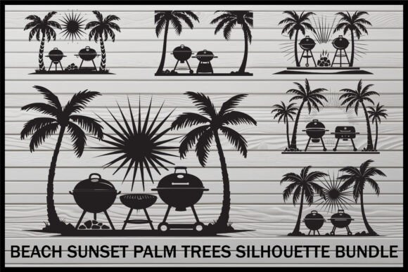Download Beach BBQ Sunset Palm Tree Set - Set Collection