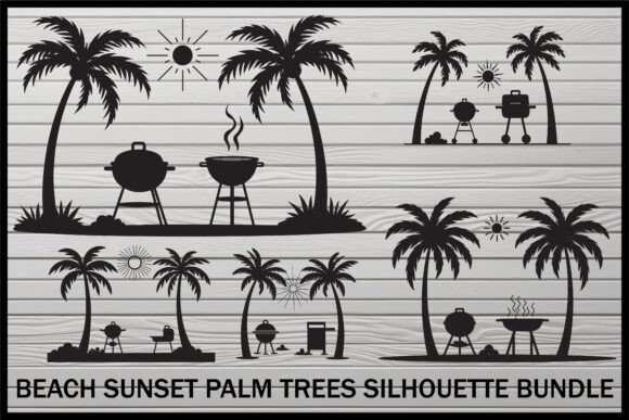 Download Beach BBQ Sunset Palm Tree Set - Set Collection