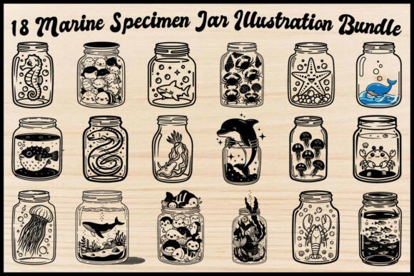 Download 18 Marine Specimen Jar Illustration Set - Set Collection