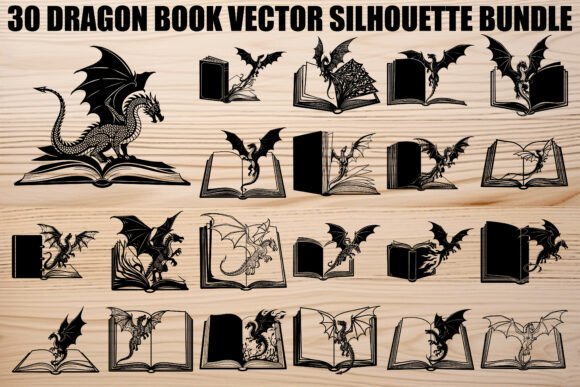 Download Dragon Book Silhouette Bundle - Book silhouette Collection
