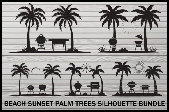 Download Beach BBQ Sunset Palm Tree Set - Set Collection